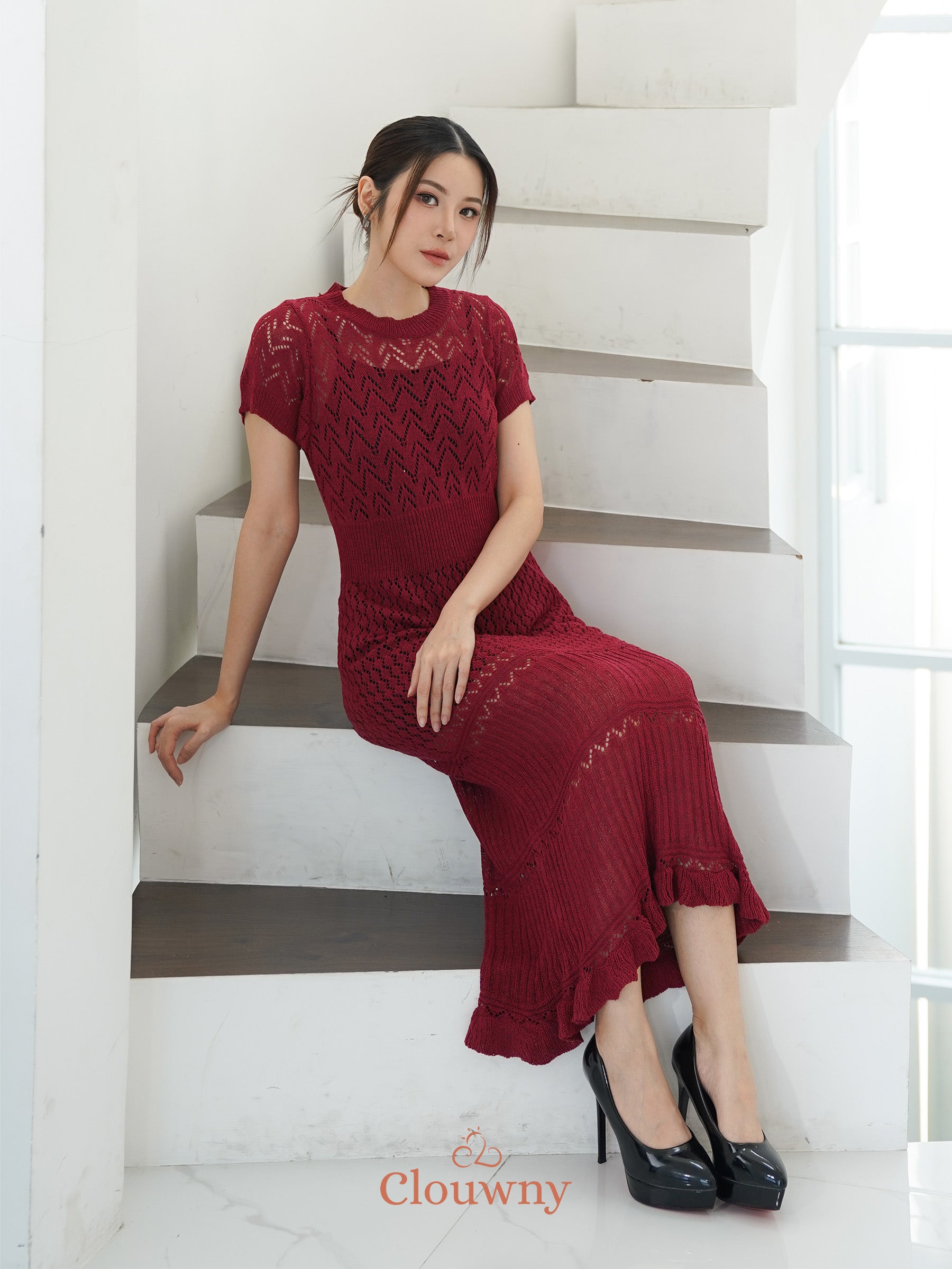 Gaun Rajutan Frabel - Maroon